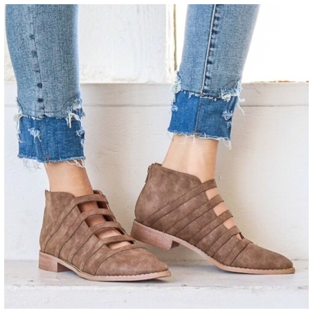 Brown distressed cutout boho booties